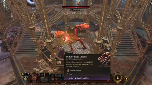 Mystra's Spellsで召喚したレッドドラゴンが表示されている戦闘画面