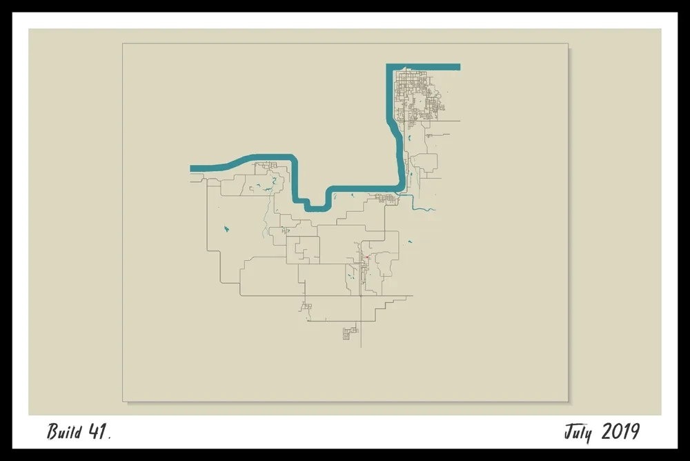 Build 41のマップ全体図。中央付近にだけ道路と市街地が描かれている