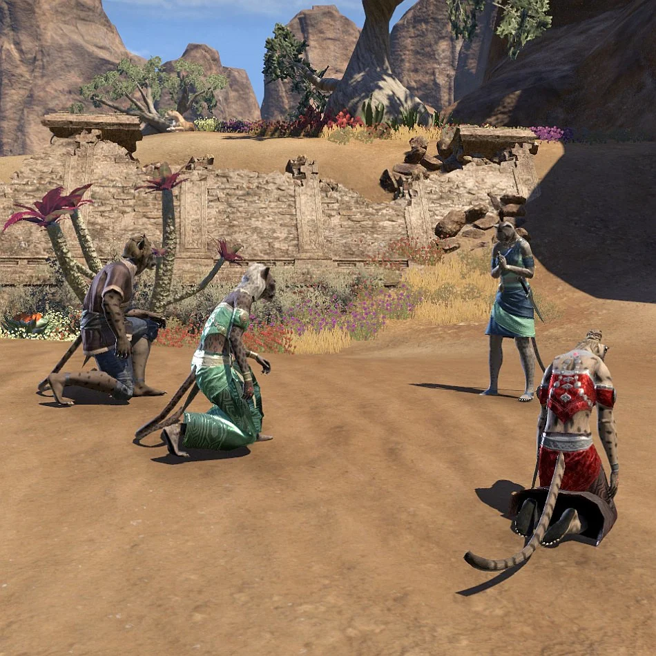 ESO で遺跡の前にひざまずくカジートたち
