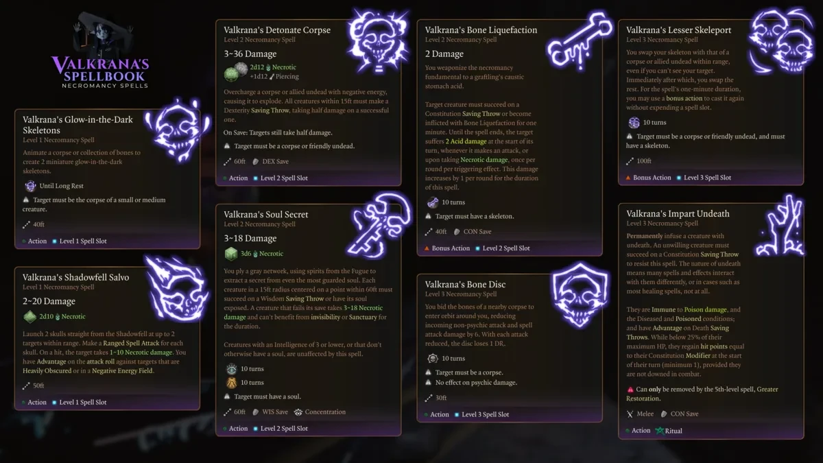 Valkrana's Spellbookの呪文ツールチップ一覧