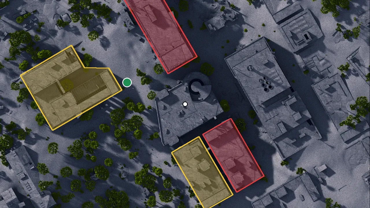 駐車ガレージの場所（ゲームの地図）