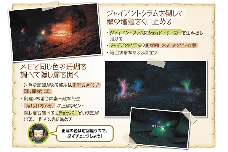 サスタシャの仕掛け。ジャイアントクラムと、メモと同じ色の珊瑚