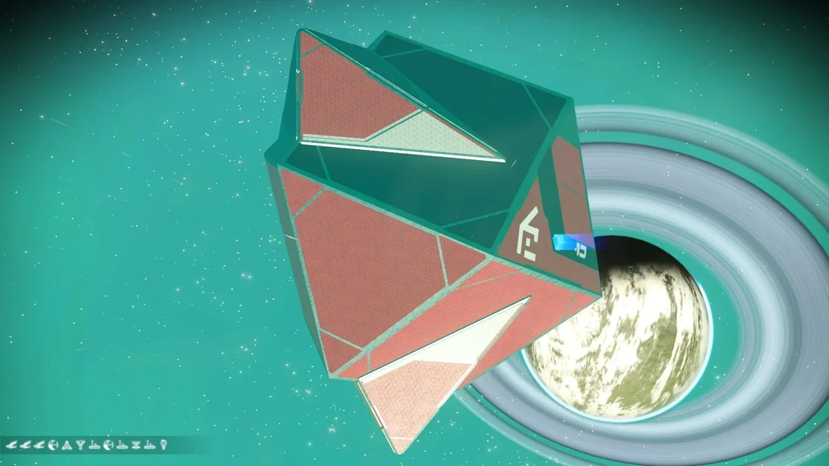 宇宙ステーションの外観。中央の四角い入口から入る