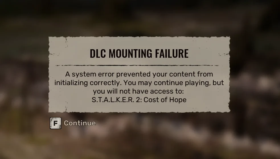 DLC MOUNTING FAILUREの警告。Cost of Hopeを使えないと書かれている