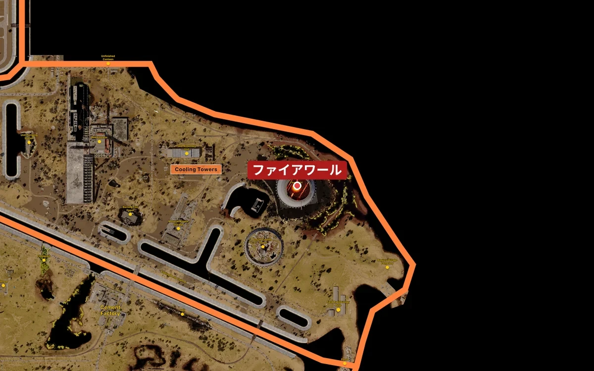 ファイアワールの位置を示したゾーンの地図