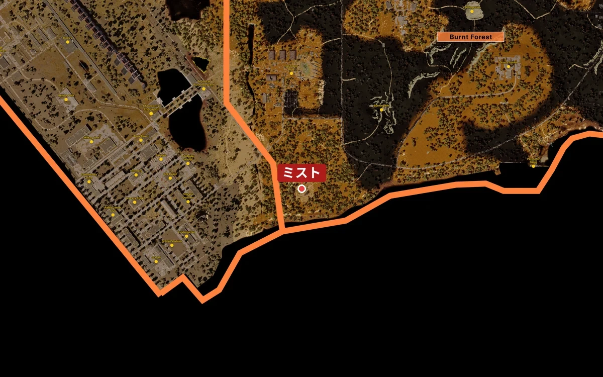 ミストの位置を示したゾーンの地図