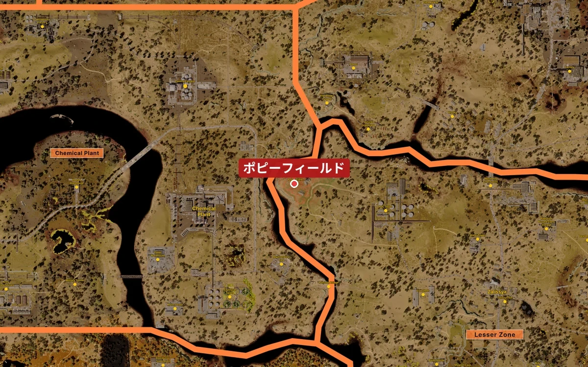 ポピーフィールドの位置を示したゾーンの地図