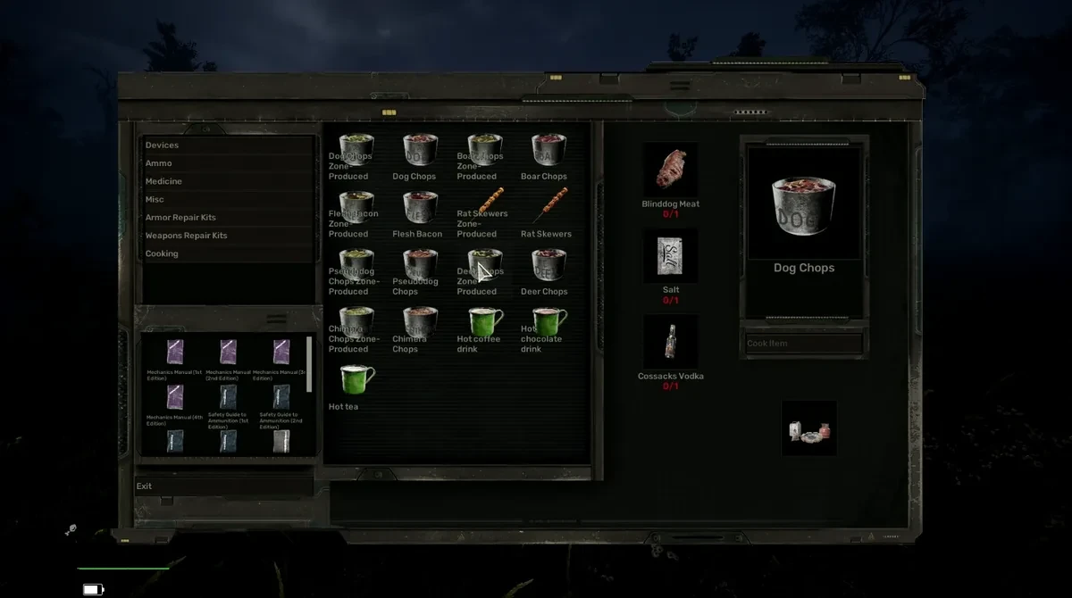 Craftable Zoneのクラフト画面に並ぶLootable Zoneのレシピ