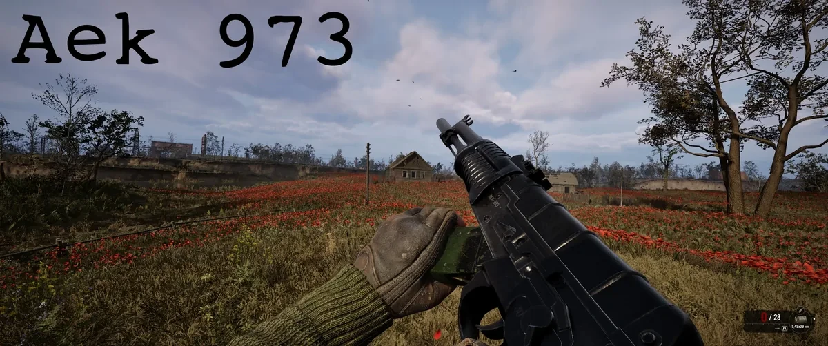 草原でAEK-973を構えた画面