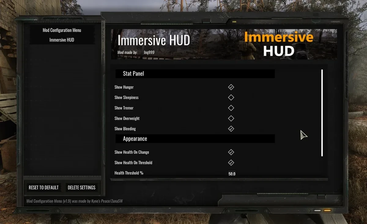 Mod Configuration MenuのImmersive HUDの設定画面