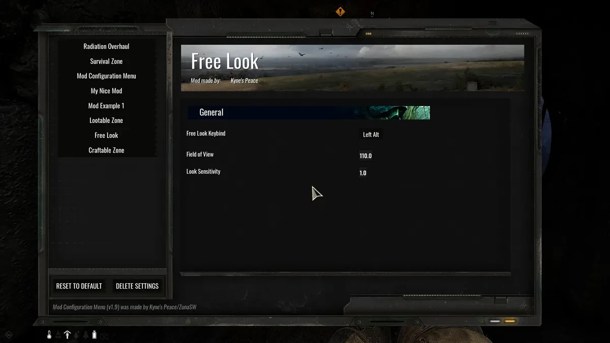 Mod Configuration MenuのFree Lookの設定画面