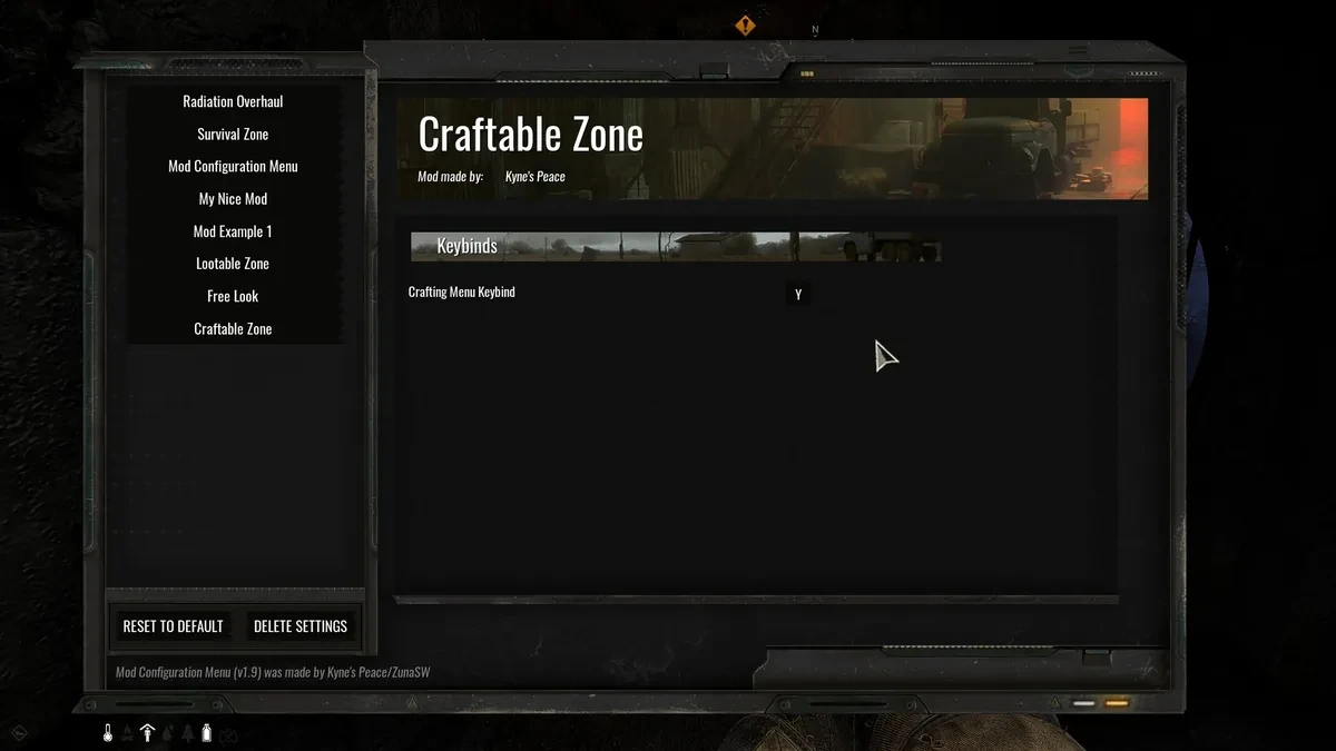 Mod Configuration MenuのCraftable Zoneの設定画面