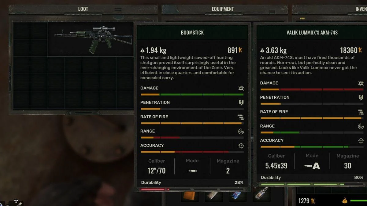 ヴァリク・ルモックスのAKM-74Sのステータス画面