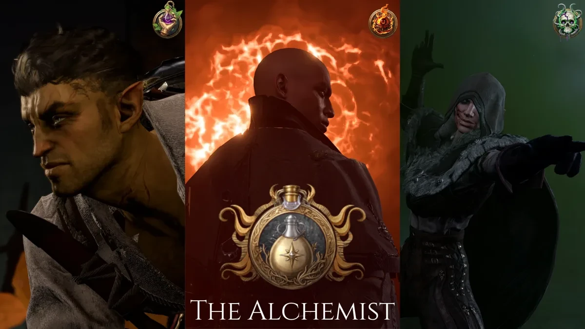 The Alchemist の配布ページの画像。3つの教義の錬金術師と紋章