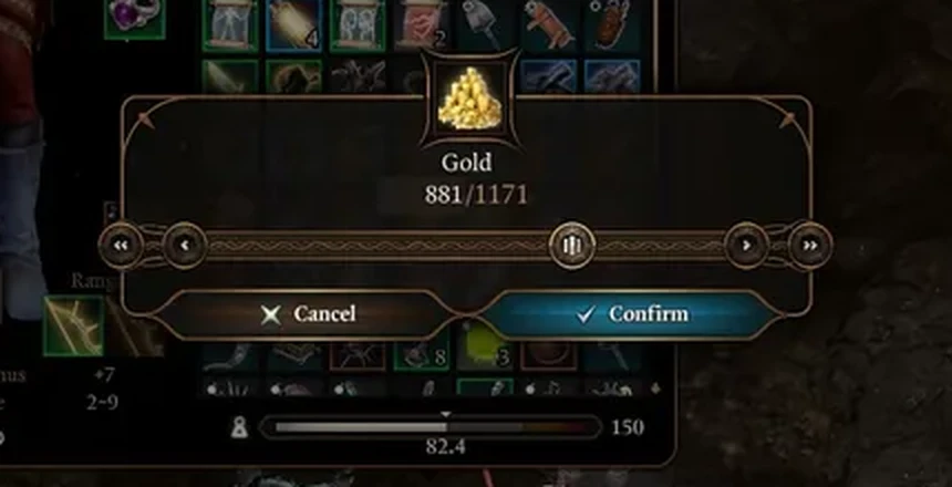 Better Split Item Menuを入れた、数を選ぶ画面。つまみの両側に1つと全部を選ぶボタンが付く