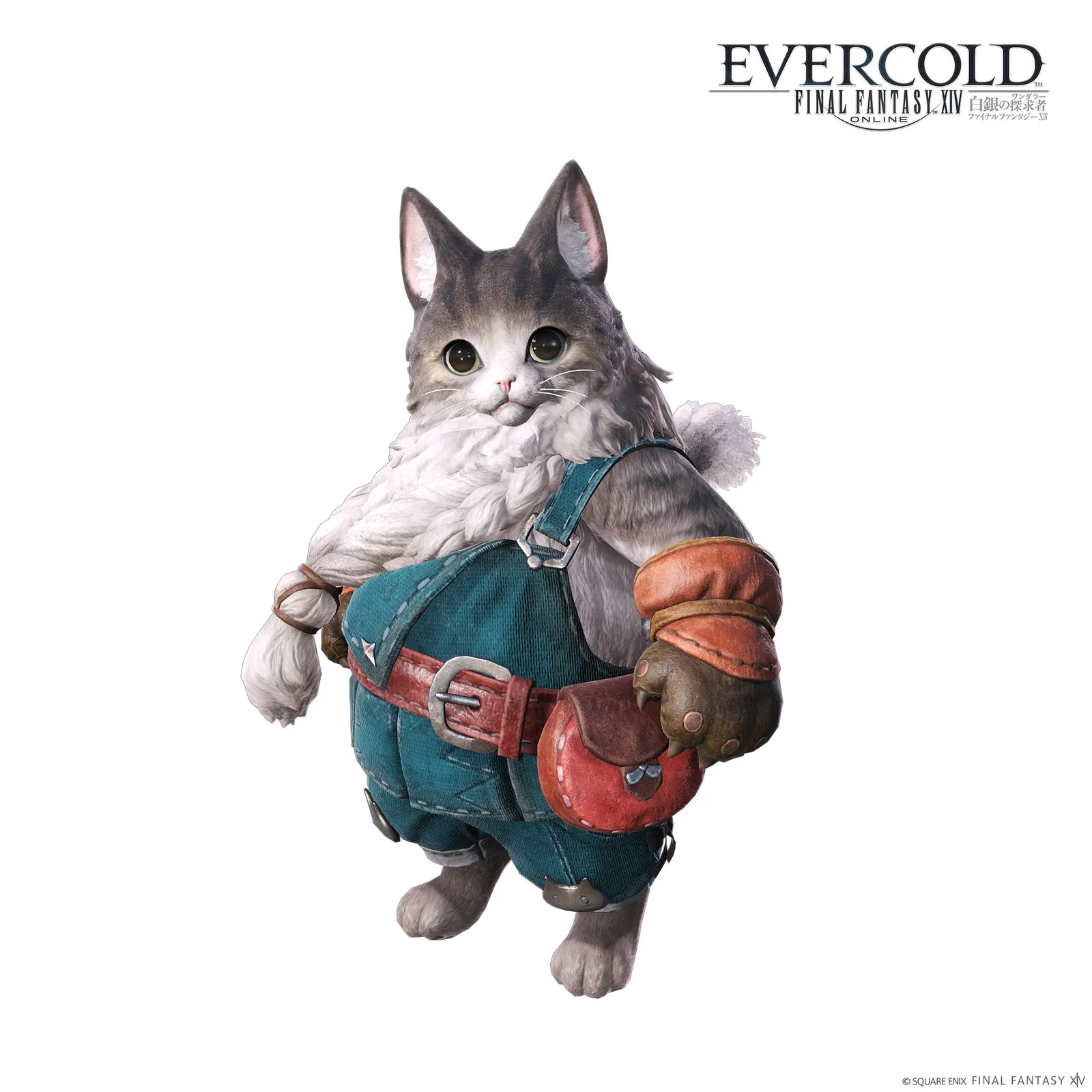 服を着て立つ、猫のような姿の人物のCGアート