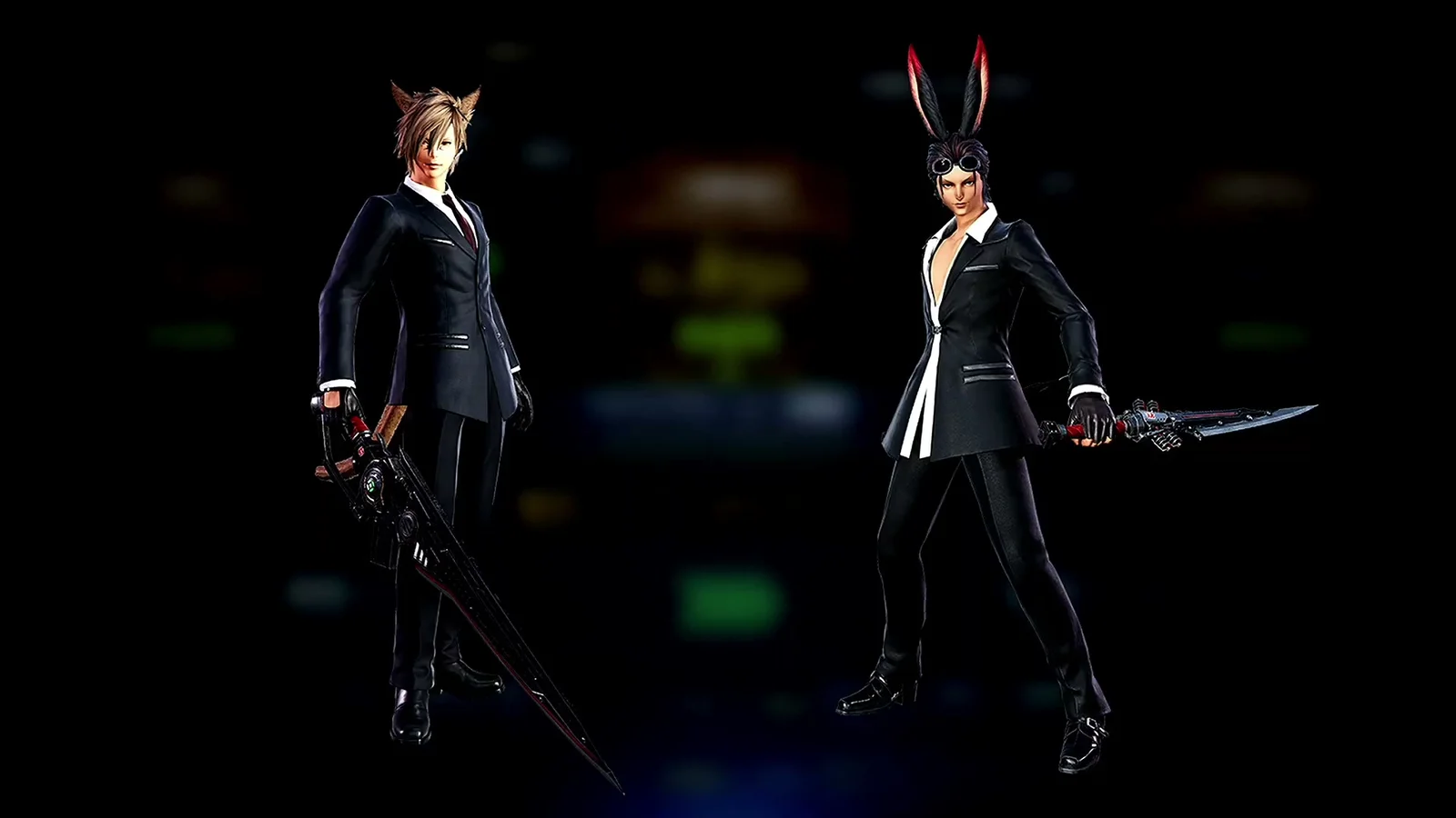 黒いスーツのレイドギアを着た2人のキャラクター