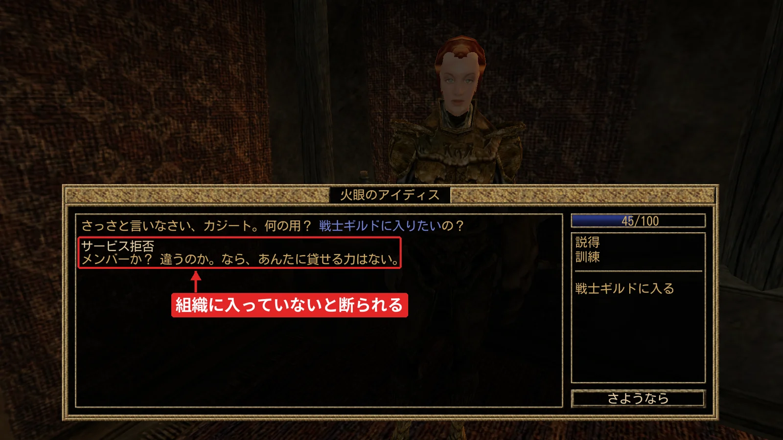 戦士ギルドに入っていないと、火眼のアイディスにサービス拒否と言われる